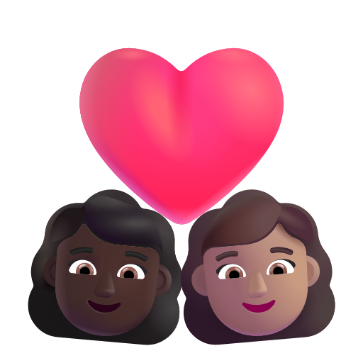Couple avec cœur: Femme, Femme, Peau Foncée, Peau Moyenne