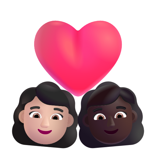 Couple avec cœur: Femme, Femme, Peau Claire, Peau Foncée
