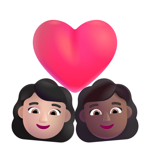 Couple avec cœur: Femme, Femme, Peau Claire, Peau Moyennement Foncée