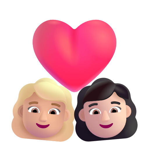 Couple avec cœur: Femme, Femme, Peau Moyennement Claire, Peau Claire