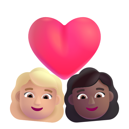 Couple avec cœur: Femme, Femme, Peau Moyennement Claire, Peau Moyennement Foncée