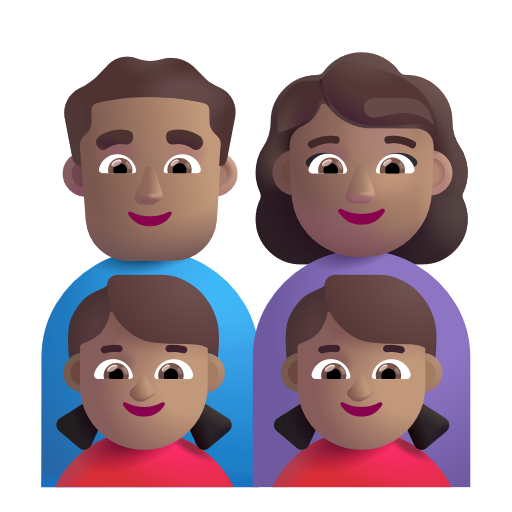 Famille - Homme: Peau Moyenne, Femme: Peau Moyenne, Fille: Peau Moyenne, Fille: Peau Moyenne