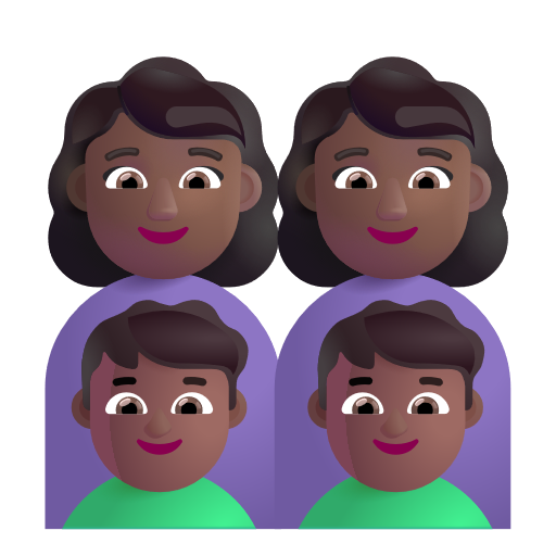 Famille - Femme: Peau Moyennement Foncée, Femme: Peau Moyennement Foncée, Garçon: Peau Moyennement Foncée, Garçon: Peau Moyennement Foncée