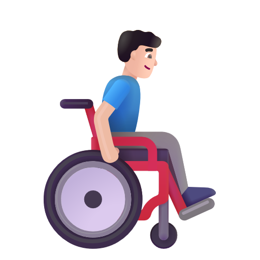 Homme en fauteuil roulant manuel tourné vers la droite: Peau Claire