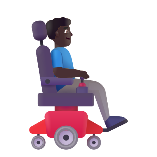 Homme en fauteuil roulant motorisé tourné vers la droite: Peau Foncée