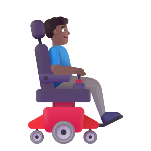 Homme en fauteuil roulant motorisé tourné vers la droite: Peau Moyennement Foncée