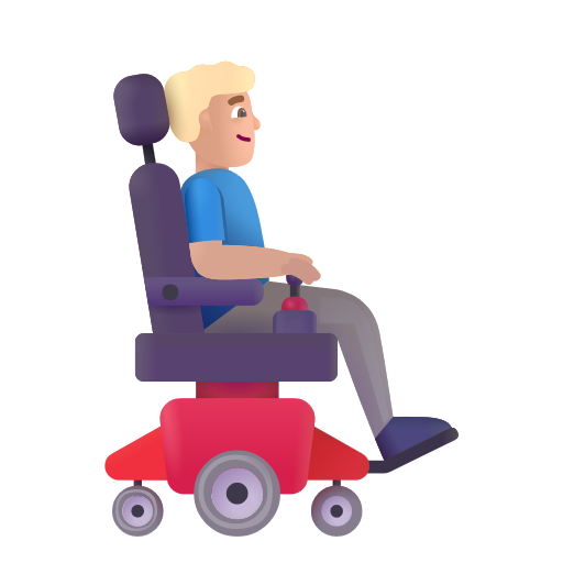 Homme en fauteuil roulant motorisé tourné vers la droite: Peau Moyennement Claire