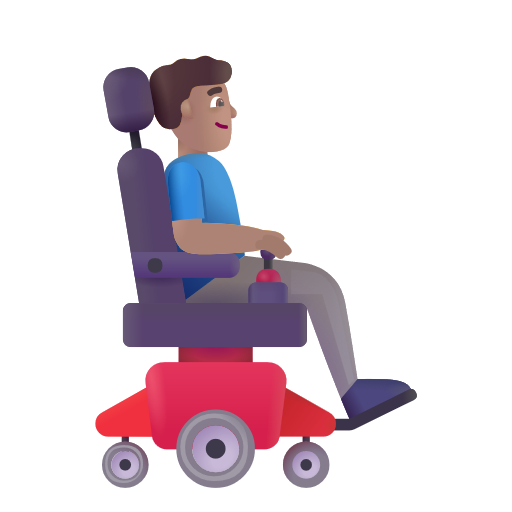 Homme en fauteuil roulant motorisé tourné vers la droite: Peau Moyenne