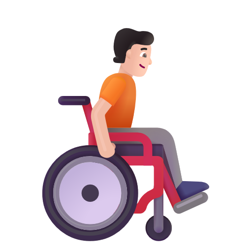 Personne en fauteuil roulant manuel tournée vers la droite: Peau Claire