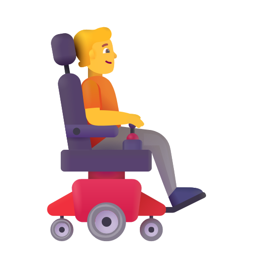 Personne en fauteuil roulant motorisé tournée vers la droite