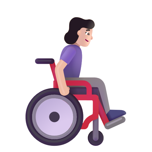 Femme en fauteuil roulant manuel tournée vers la droite: Peau Claire