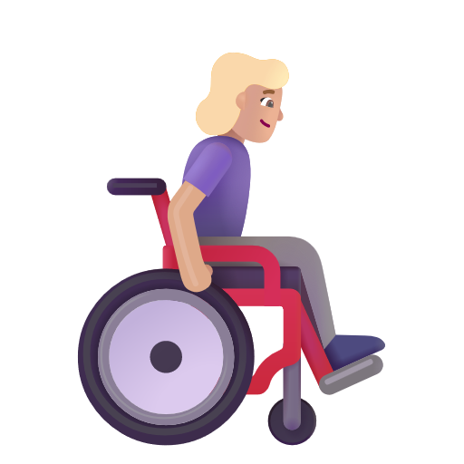 Femme en fauteuil roulant manuel tournée vers la droite: Peau Moyennement Claire