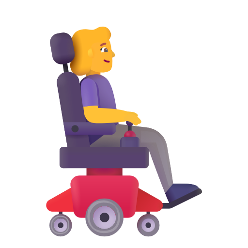 Femme en fauteuil roulant motorisé tournée vers la droite
