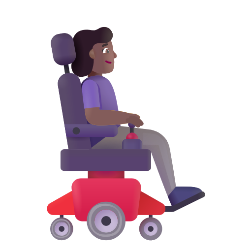 Femme en fauteuil roulant motorisé tournée vers la droite: Peau Moyennement Foncée