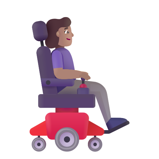 Femme en fauteuil roulant motorisé tournée vers la droite: Peau Moyenne