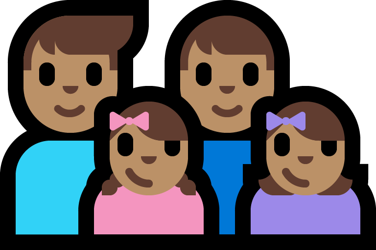 Семья - Мужчина: Средний тон кожи, Мужчина: Средний тон кожи, Девушка: Средний тон кожи, Девушка: Средний тон кожи