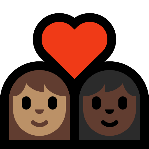 Koppel met hart: Vrouw, Vrouw, Gemiddelde Huidskleur, Donkere Huidskleur