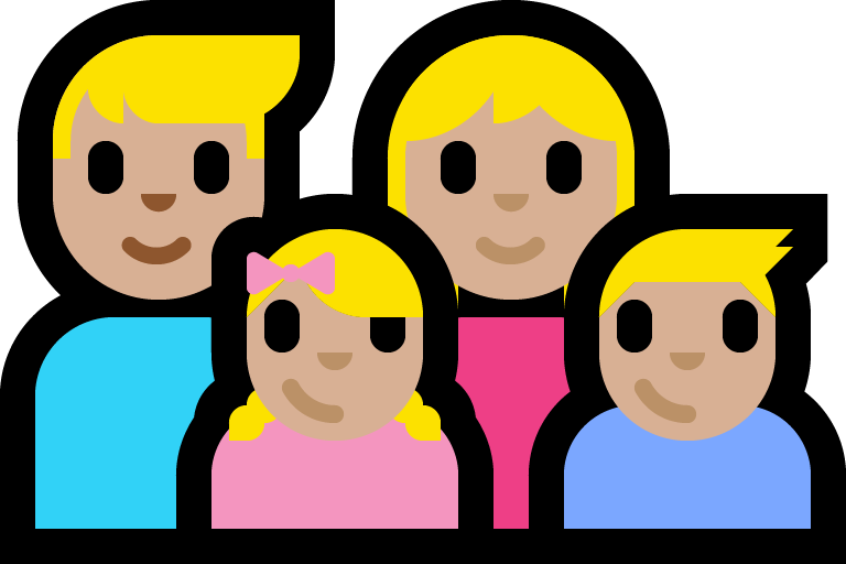 Familie - Man: Middellichte Huidskleur, Vrouw: Middellichte Huidskleur, Meisje: Middellichte Huidskleur, Jongen: Middellichte Huidskleur