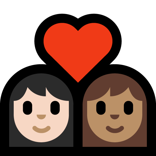 Pasangan dengan hati: Wanita, Wanita, Warna Kulit Cerah, Warna Kulit Sedang