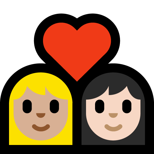 Pasangan dengan hati: Wanita, Wanita, Warna Kulit Cerah-Sedang, Warna Kulit Cerah