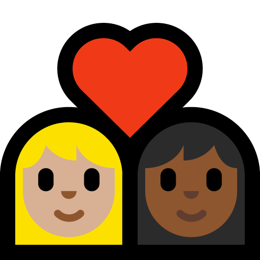 Pasangan dengan hati: Wanita, Wanita, Warna Kulit Cerah-Sedang, Warna Kulit Gelap-Sedang