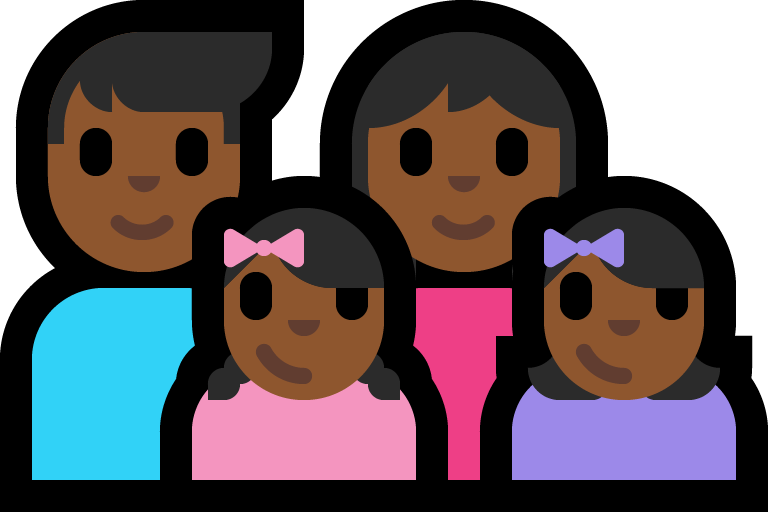 Keluarga - Pria: Warna Kulit Gelap-Sedang, Wanita: Warna Kulit Gelap-Sedang, Anak perempuan: Warna Kulit Gelap-Sedang, Anak perempuan: Warna Kulit Gelap-Sedang