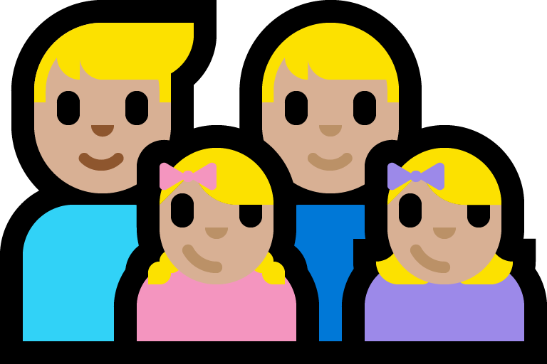 Keluarga - Pria: Warna Kulit Cerah-Sedang, Pria: Warna Kulit Cerah-Sedang, Anak perempuan: Warna Kulit Cerah-Sedang, Anak perempuan: Warna Kulit Cerah-Sedang