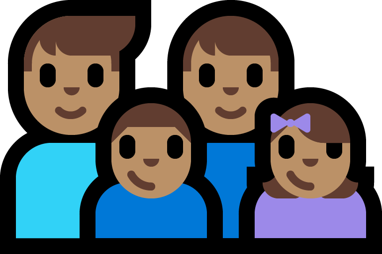 Keluarga - Pria: Warna Kulit Sedang, Pria: Warna Kulit Sedang, Anak laki-laki: Warna Kulit Sedang, Anak perempuan: Warna Kulit Sedang