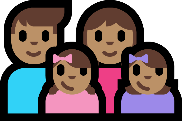 Keluarga - Pria: Warna Kulit Sedang, Wanita: Warna Kulit Sedang, Anak perempuan: Warna Kulit Sedang, Anak perempuan: Warna Kulit Sedang