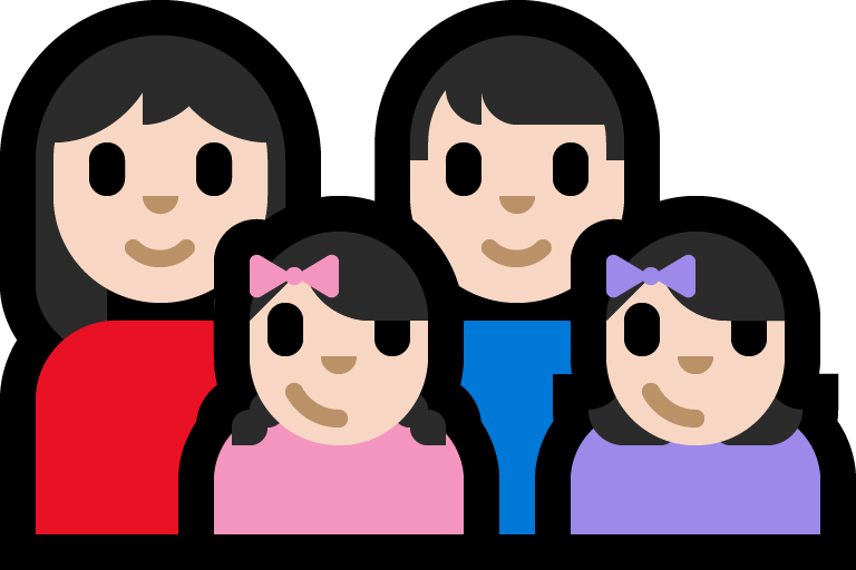 Keluarga - Wanita: Warna Kulit Cerah, Pria: Warna Kulit Cerah, Anak perempuan: Warna Kulit Cerah, Anak perempuan: Warna Kulit Cerah