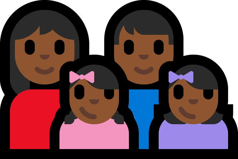 Keluarga - Wanita: Warna Kulit Gelap-Sedang, Pria: Warna Kulit Gelap-Sedang, Anak perempuan: Warna Kulit Gelap-Sedang, Anak perempuan: Warna Kulit Gelap-Sedang