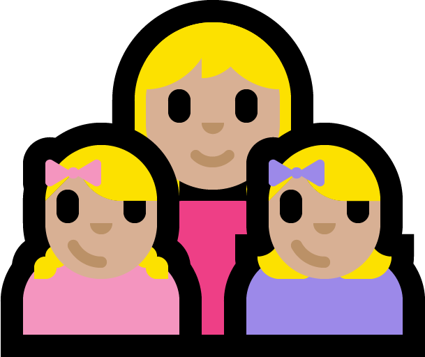 Keluarga - Wanita: Warna Kulit Cerah-Sedang, Anak perempuan: Warna Kulit Cerah-Sedang, Anak perempuan: Warna Kulit Cerah-Sedang