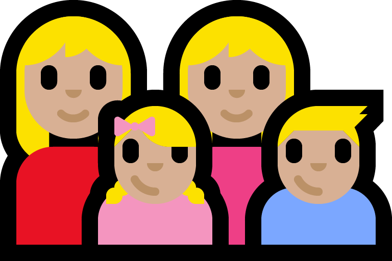 Keluarga - Wanita: Warna Kulit Cerah-Sedang, Wanita: Warna Kulit Cerah-Sedang, Anak perempuan: Warna Kulit Cerah-Sedang, Anak laki-laki: Warna Kulit Cerah-Sedang
