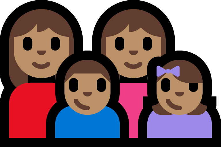 Keluarga - Wanita: Warna Kulit Sedang, Wanita: Warna Kulit Sedang, Anak laki-laki: Warna Kulit Sedang, Anak perempuan: Warna Kulit Sedang