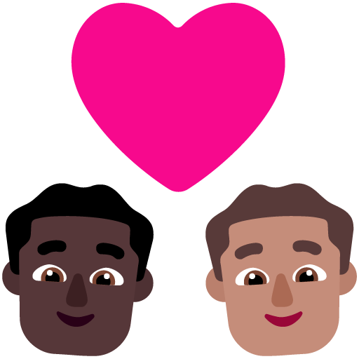 Pasangan dengan hati: Pria, Pria, Warna Kulit Gelap, Warna Kulit Sedang