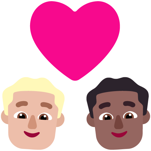 Pasangan dengan hati: Pria, Pria, Warna Kulit Cerah-Sedang, Warna Kulit Gelap-Sedang