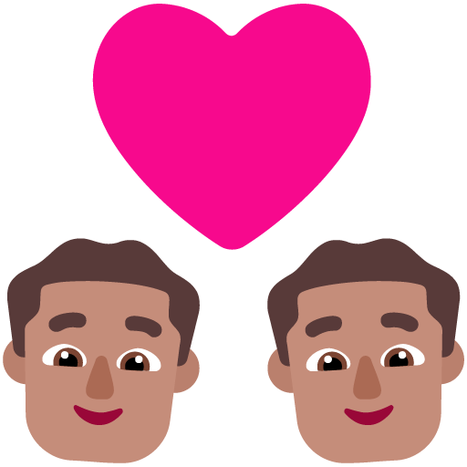 Pasangan dengan hati: Pria, Pria, Warna Kulit Sedang