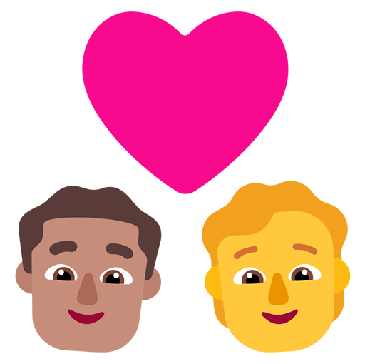Pasangan dengan hati: Pria, Orang, Warna Kulit Sedang, Tanpa Warna Kulit