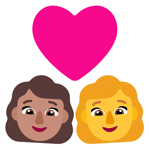 Pasangan dengan hati - Wanita: Warna Kulit Sedang, Wanita: Tanpa Warna Kulit