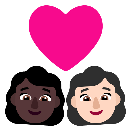 Pasangan dengan hati: Wanita, Wanita, Warna Kulit Gelap, Warna Kulit Cerah