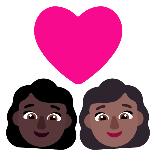 Pasangan dengan hati: Wanita, Wanita, Warna Kulit Gelap, Warna Kulit Gelap-Sedang