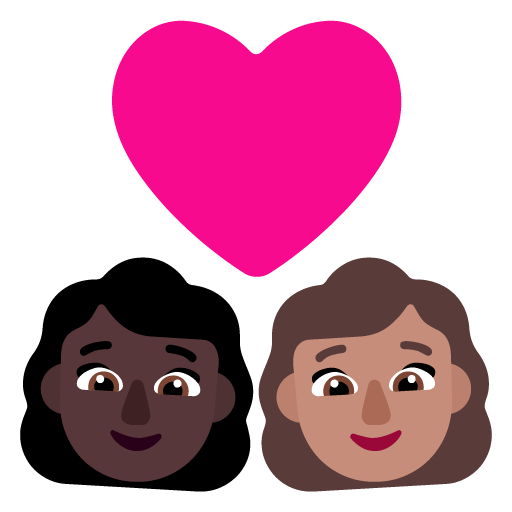 Pasangan dengan hati: Wanita, Wanita, Warna Kulit Gelap, Warna Kulit Sedang