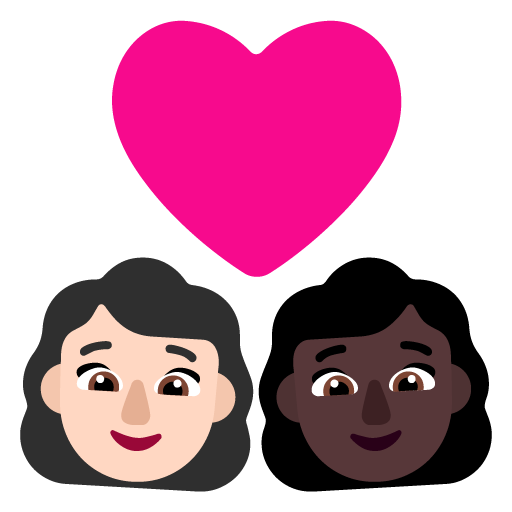 Pasangan dengan hati: Wanita, Wanita, Warna Kulit Cerah, Warna Kulit Gelap