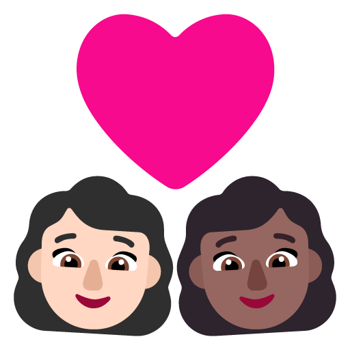 Pasangan dengan hati: Wanita, Wanita, Warna Kulit Cerah, Warna Kulit Gelap-Sedang