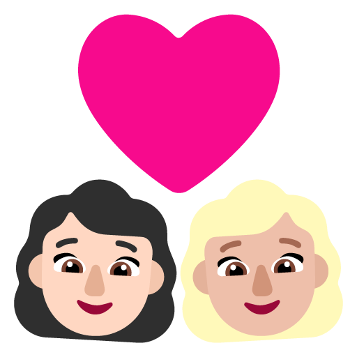 Pasangan dengan hati: Wanita, Wanita, Warna Kulit Cerah, Warna Kulit Cerah-Sedang