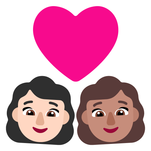 Pasangan dengan hati: Wanita, Wanita, Warna Kulit Cerah, Warna Kulit Sedang