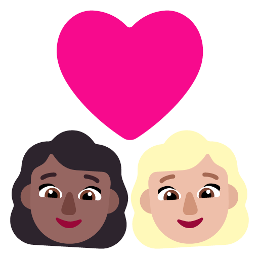 Pasangan dengan hati: Wanita, Wanita, Warna Kulit Gelap-Sedang, Warna Kulit Cerah-Sedang