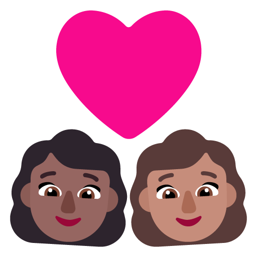 Pasangan dengan hati: Wanita, Wanita, Warna Kulit Gelap-Sedang, Warna Kulit Sedang