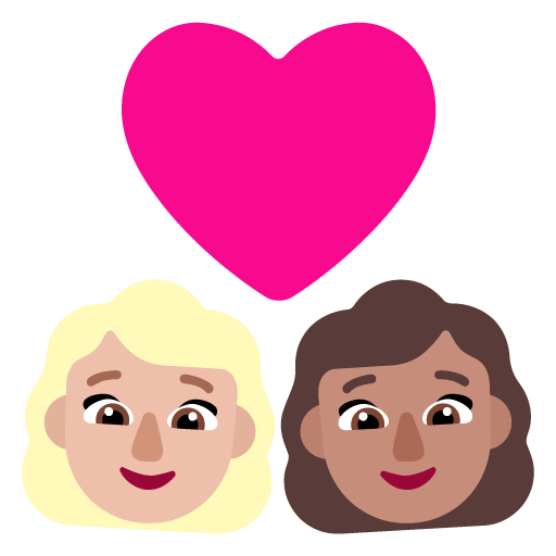 Pasangan dengan hati: Wanita, Wanita, Warna Kulit Cerah-Sedang, Warna Kulit Sedang