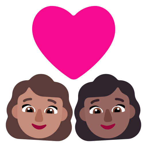 Pasangan dengan hati: Wanita, Wanita, Warna Kulit Sedang, Warna Kulit Gelap-Sedang